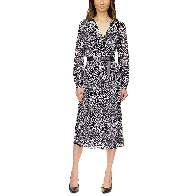 Stylish Women's Apparel Michael Kors Womens Petites    Animal Print  Midi Dress