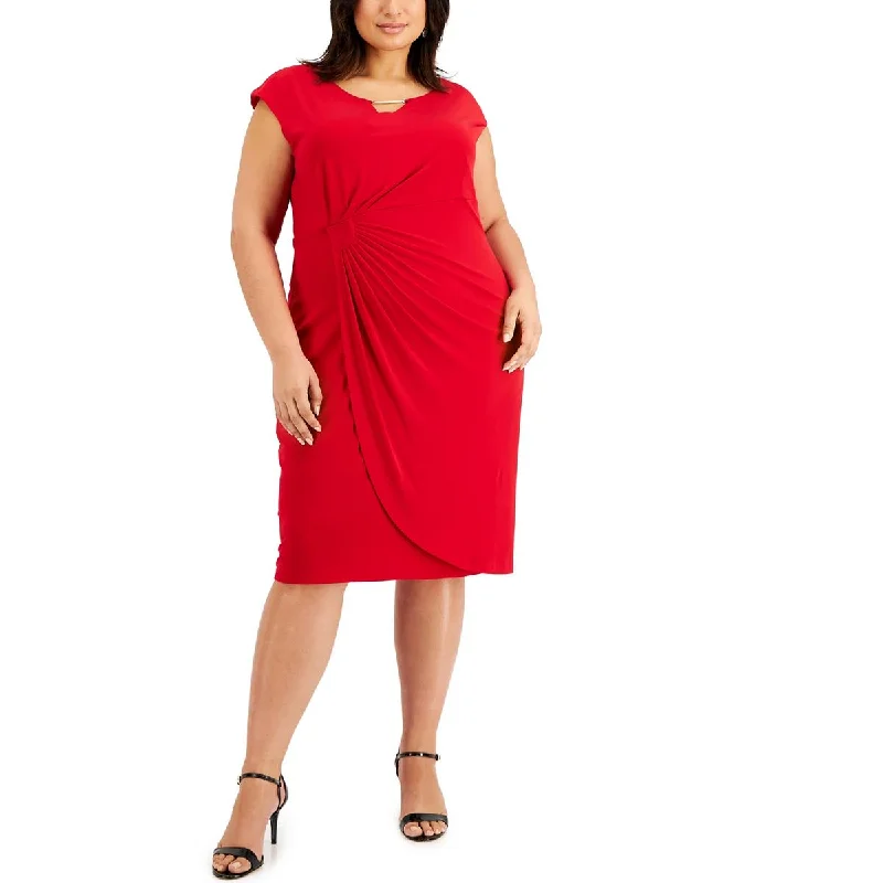 Must-Have Styles Connected Apparel Womens Plus Faux Wrap Jersey Midi Dress