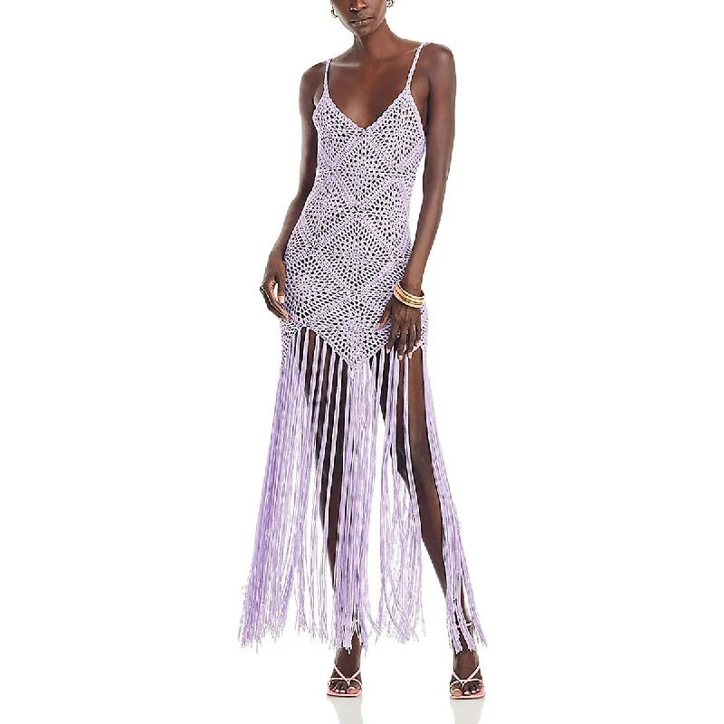 Catch Every Fashion Trend Line & Dot Womens Crochet Fringe Maxi Dress