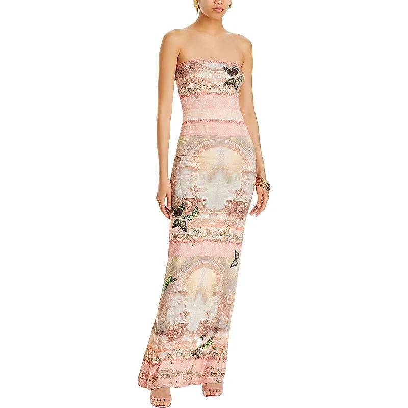 Elegant Style Alice and Olivia Womens Art Print Strapless Maxi Dress