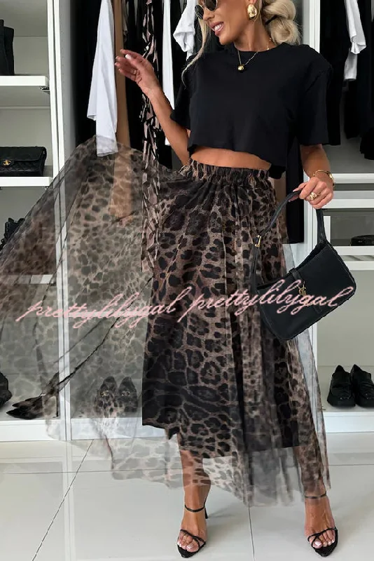 Clearance Sale, All Cheap Autumn Jungle Tulle Leopard Print Elastic Waist A-line Maxi Skirt