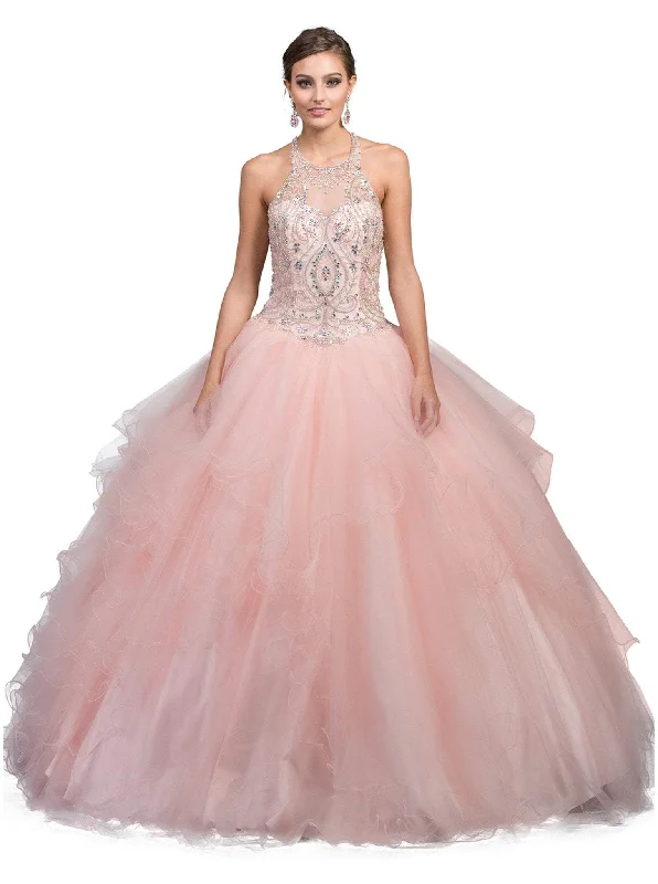 Athleisure Wear Dancing Queen - 1245 Bedazzled Halter Quinceanera Ballgown