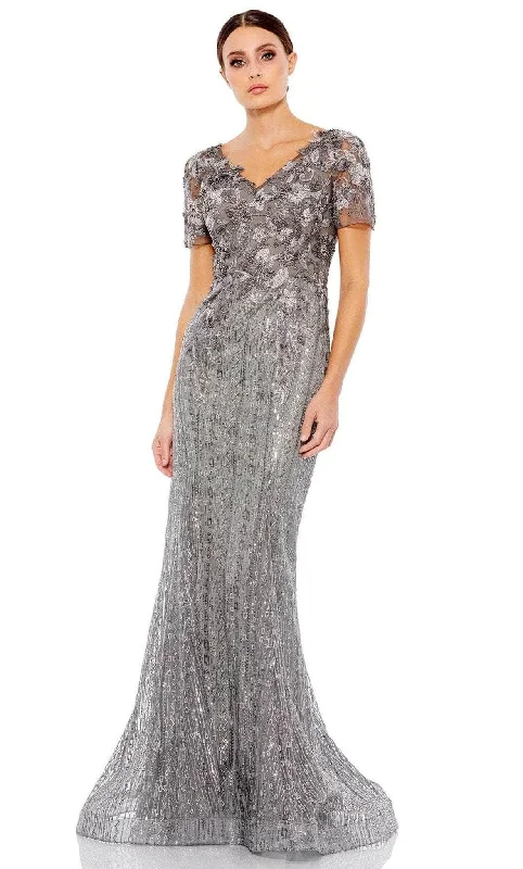 Preppy Style Mac Duggal 20282 - V-Neck Embroidered Evening Gown