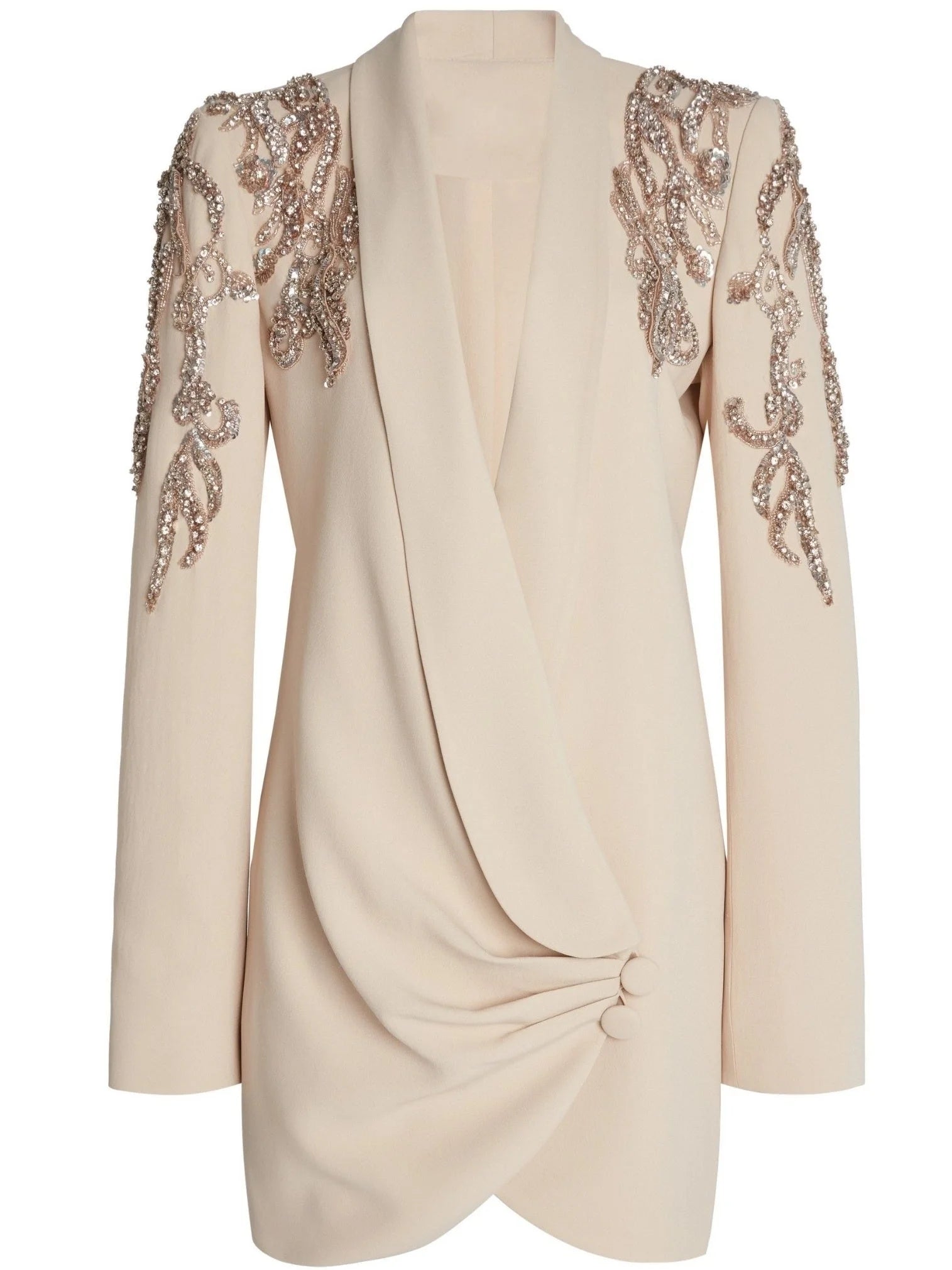 Your Timeless Wardrobe Awaits Sequin-Embellished Draped Cady Blazer Mini Dress