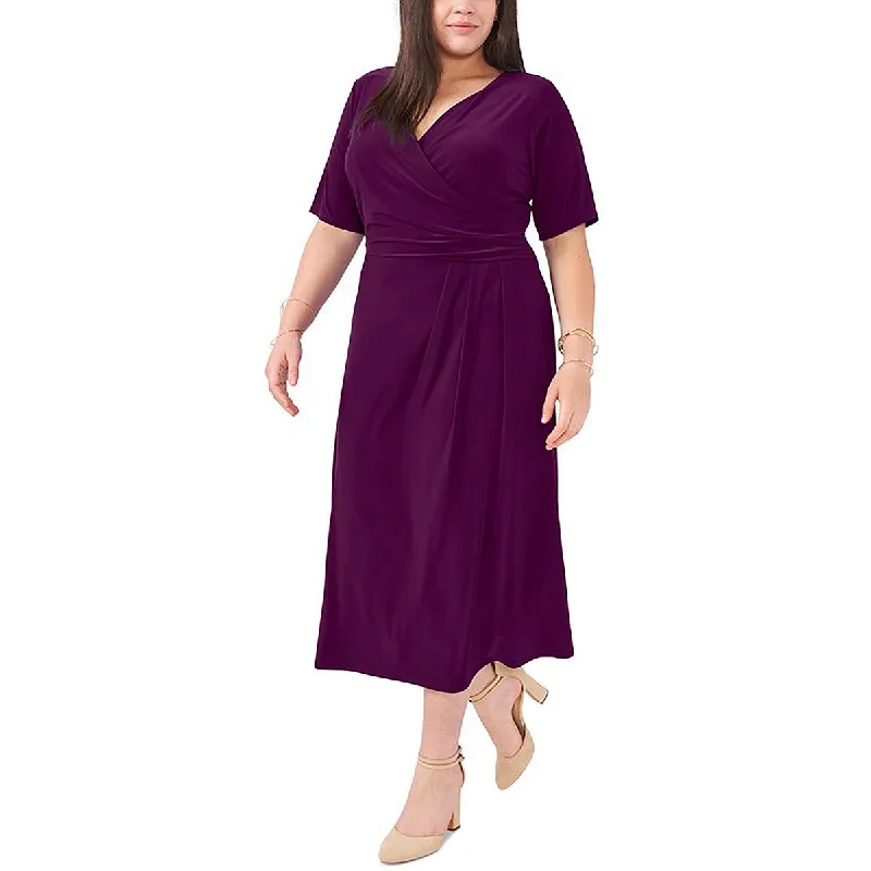 Holiday Gift Guide Sale MSK Womens Plus Jersey V-Neck Midi Dress