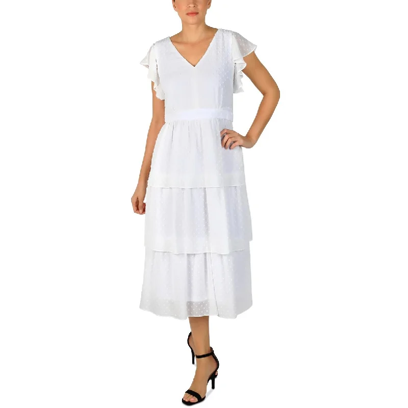 Fashion Forward Julia Jordan Womens Tiered Ruffle Sleeves Midi Dress