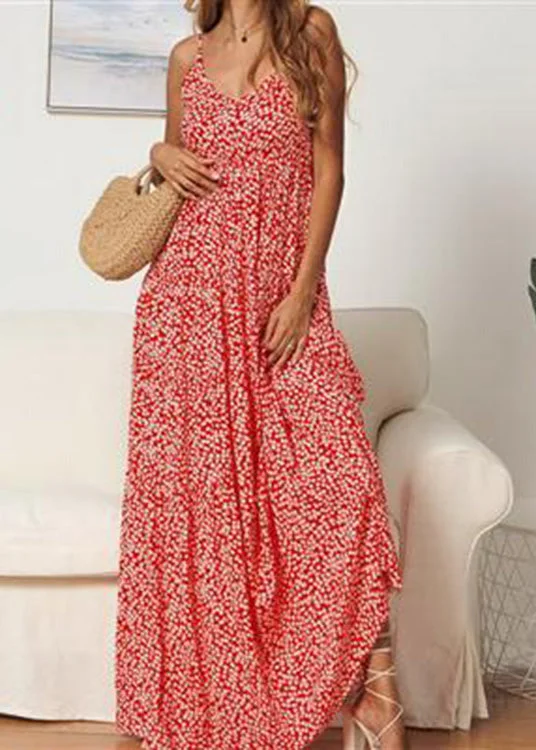 Big Sale Event Bohemian Red Beach Summer Long Floral Dress for Women Dresses