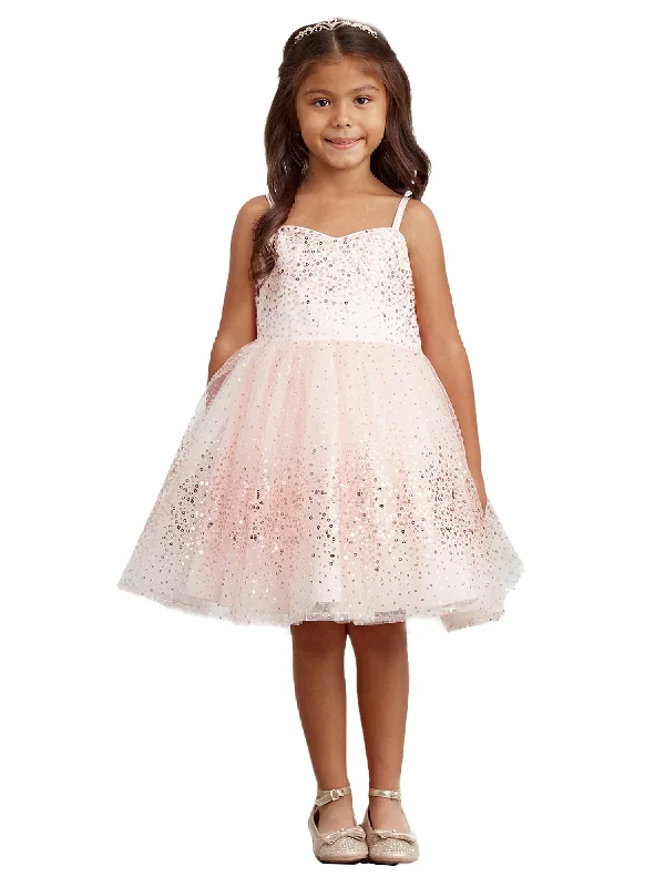 Unleash Your Trend Driven Style Little Girls Rose Gold Spaghetti Strap Sequin Tulle Flower Girl Dress 2-6