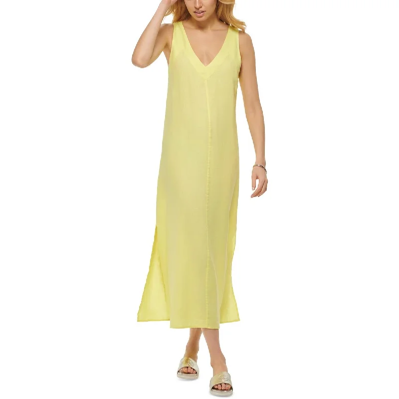 Urban Femme Streetwear Pure DKNY Womens Linen V Neck Maxi Dress