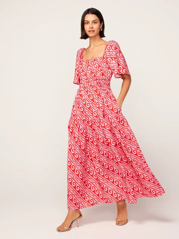 Top 10 Women's Online Clothing Stores Louisa Pink Wave Print Maxi Dress