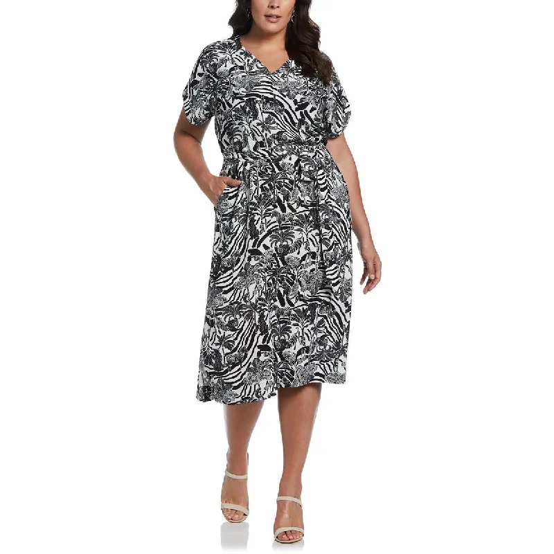 Fashion Sale Ella Rafaella Womens Plus Zebra Print Mid-Calf Midi Dress