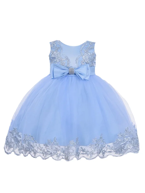 Catch Every Fashion Trend Little Girls Sky Blue Double Bow Embroidered Flower Girl Dress 2T-4T