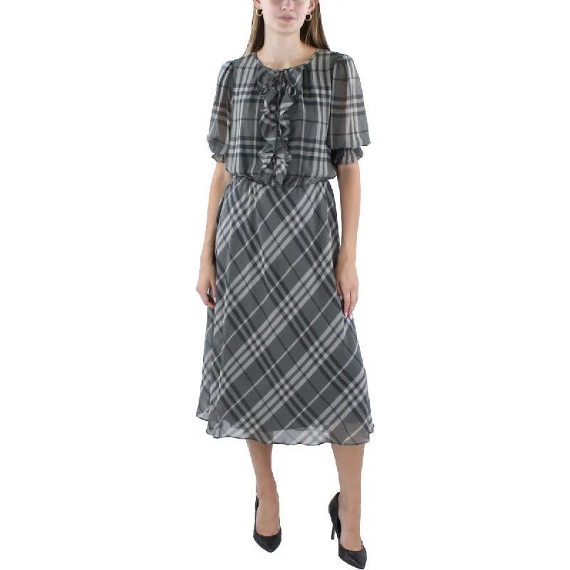 Business Casual Outfits Lauren Ralph Lauren Womens Tie Neck Plaid Midi Dress