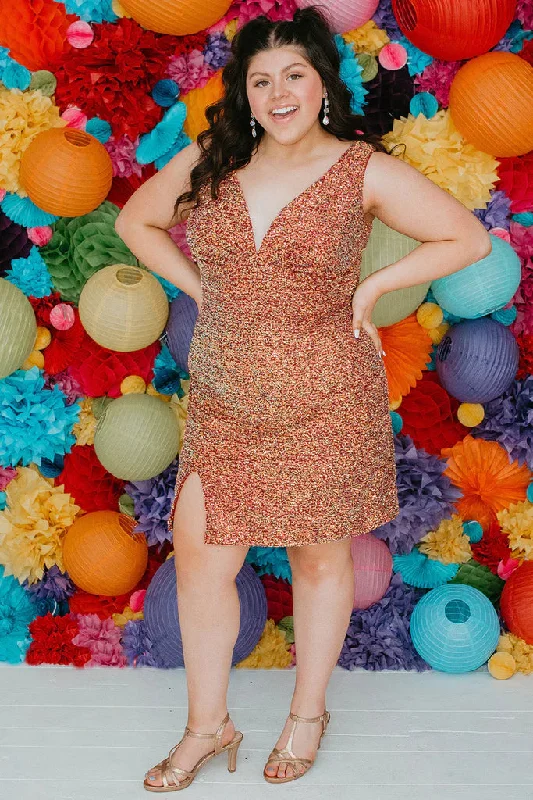 Elevate Your Wardrobe Sydneys Closet SC8110 Size 16, 22 Firecracker Red Short Plus Size fitted Sequin Formal Cocktail Dress Slit V Neck Gown Elevate Your Wardrobe Sydneys Closet SC8110 Size 16, 22 Firecracker Red Short Plus Size fitted Sequin Formal Cocktail Dress Slit V Neck Gown