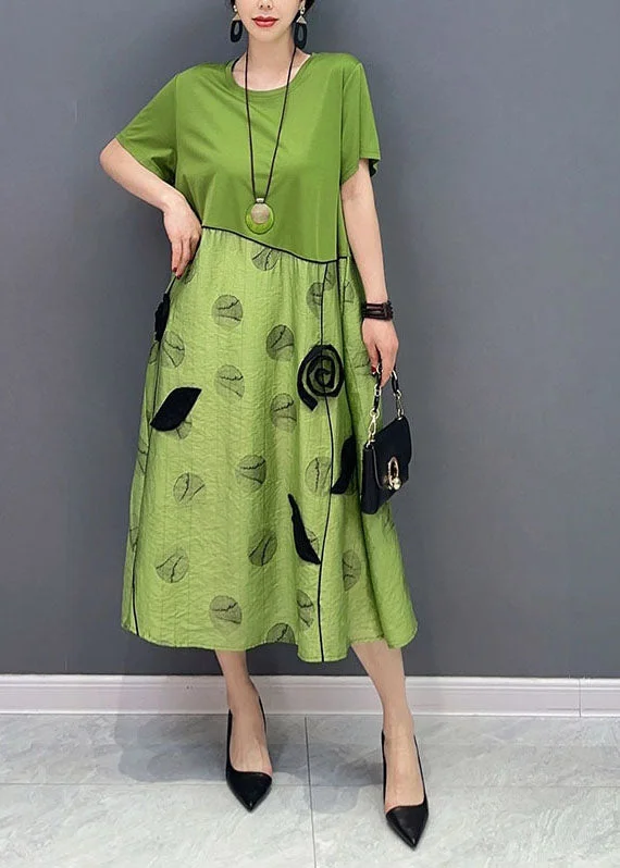 Boutique Styles Style Green O-Neck Patchwork Floral Cotton Long Dress Summer