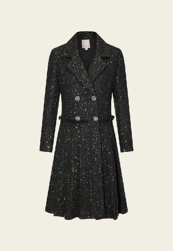 Online Clothing Boutiques Black Sequin Tweed Princess Coat