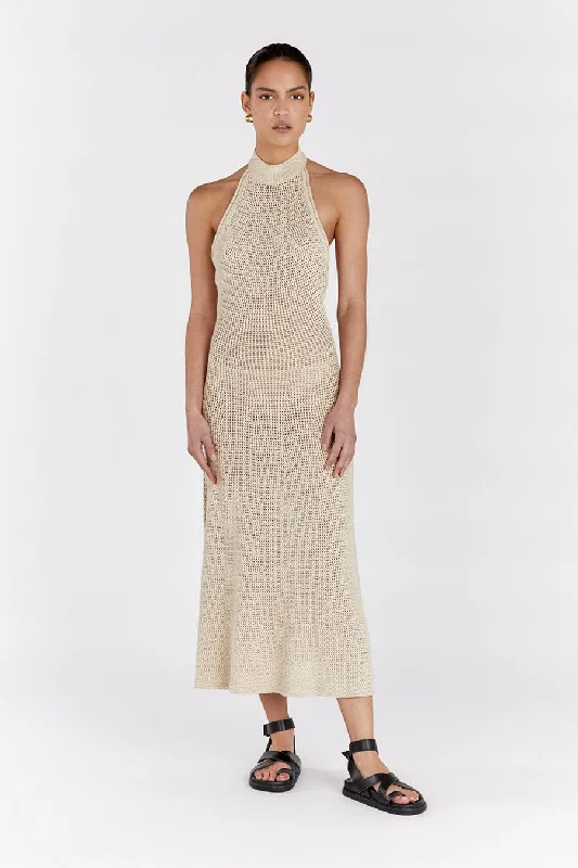 Effortless Everyday Wear ZADIE NATURAL CROCHET MIDI DRESS