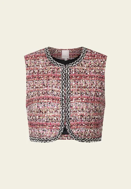 Women's Clothing Online Sale Red Cropped Sequins Detailing Tweed Vest