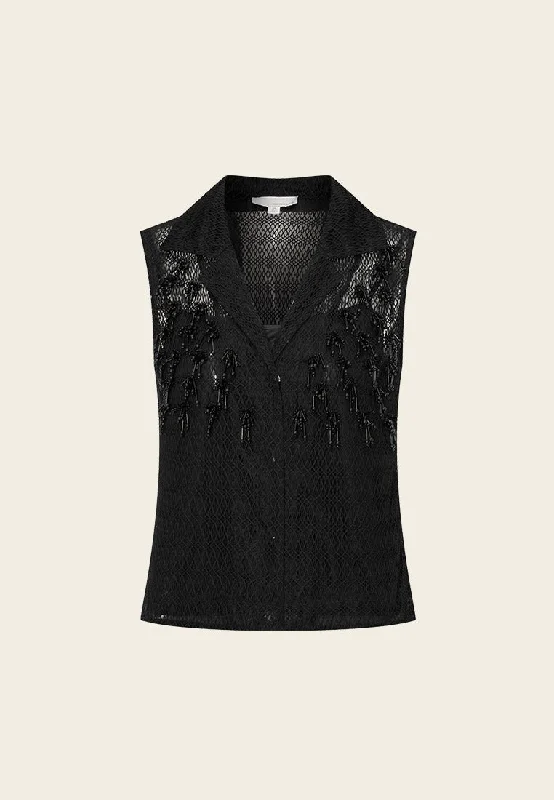 Extreme Clearance Deals Mesh Beaded Detail Lapel Vest