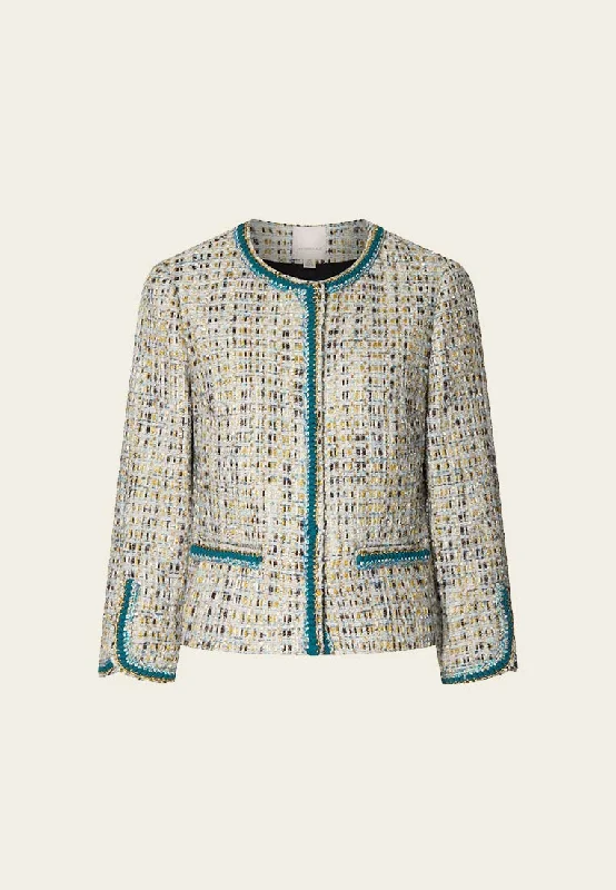 Sale For Women Earth Tone Blue And Gold Detailing Tweed Jacket