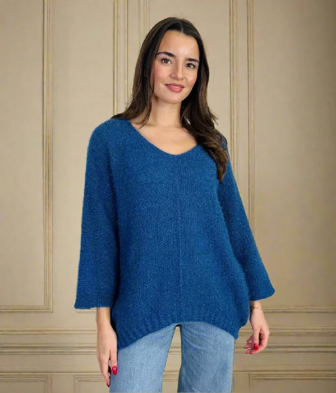 New Arrivals Blue Textured V Neck Jumper