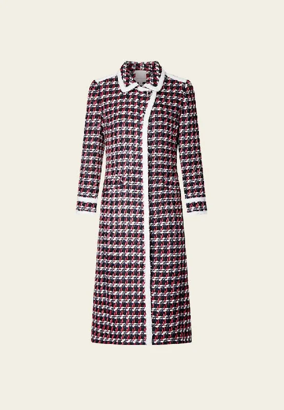 Women's Clothing Sale Online Calf Length Pattern Lapel Tweed Coat