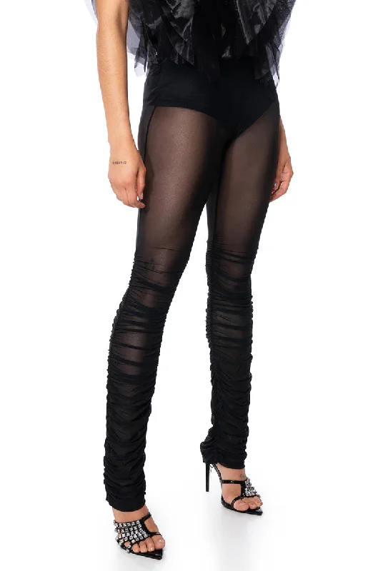 Modern Women’s Apparel NIGHT OUT RUCHED MESH LEGGING IN BLACK