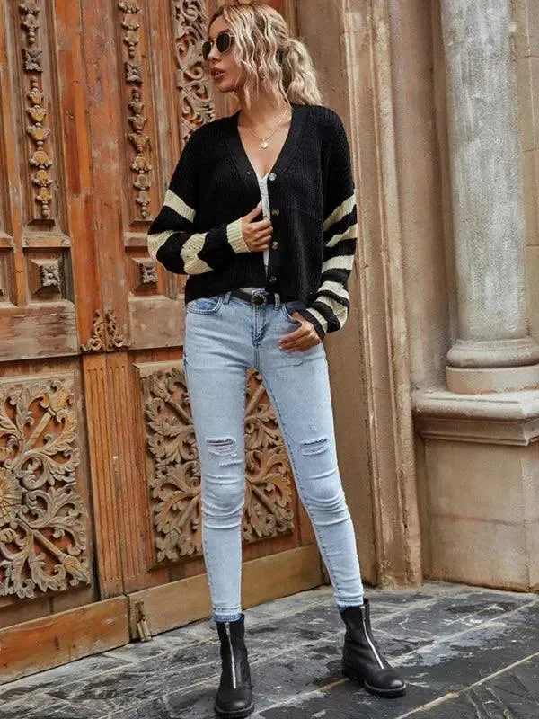 Step Ahead, Lead The Trend Knitted Striped Women Cardigan Sweater