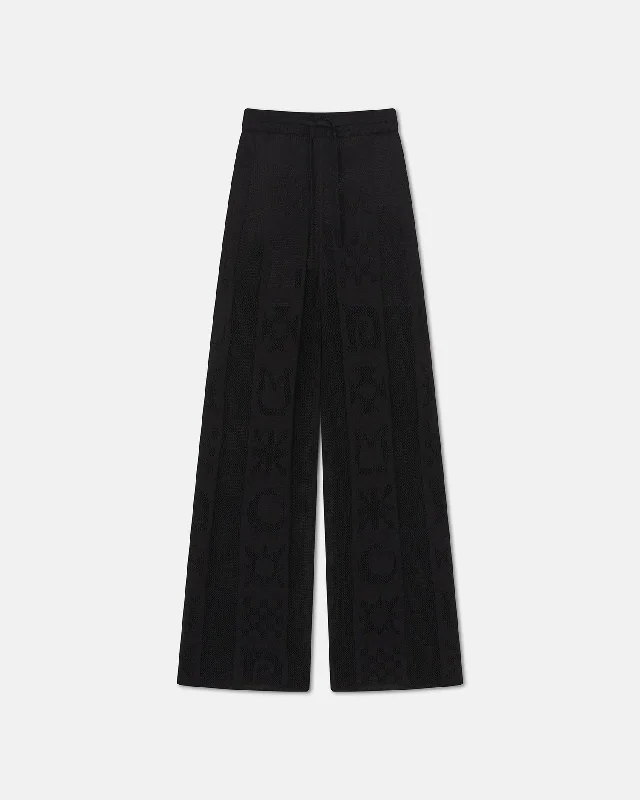 All Season Fashion Collection Wardon - Paper Crochet Cropped Wide-Leg Pants - Black