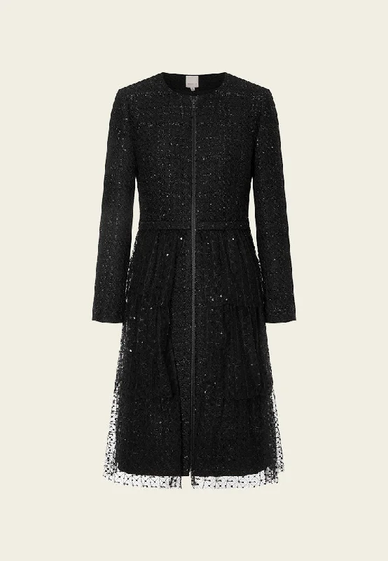 Clothing Store Black Mesh and Lurex Tweed Medium Coat