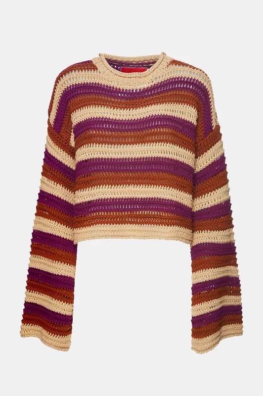 Daily Deals Crop Sweater in Stripe Cable Chain