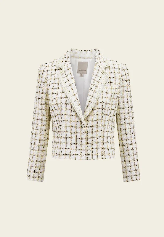 Discount Price Check White Tweed Cropped Jacket