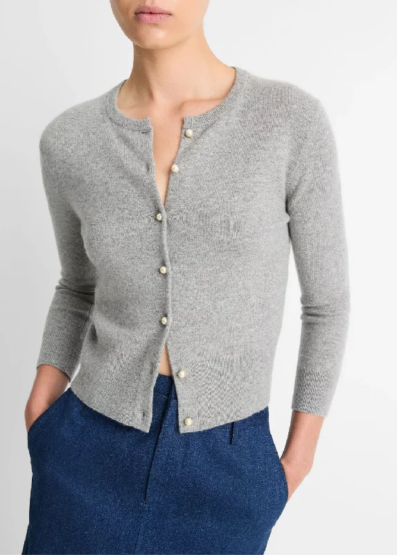 Trendy Women's Wear Collection Pearl-Button Wool-Blend Cardigan