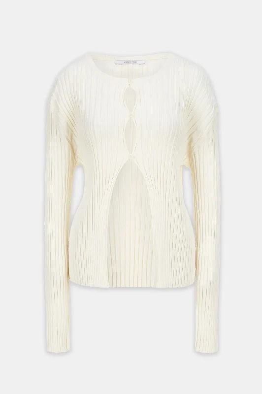 Top Deals Ribbed Stretch Knit Cardigan in Ivory