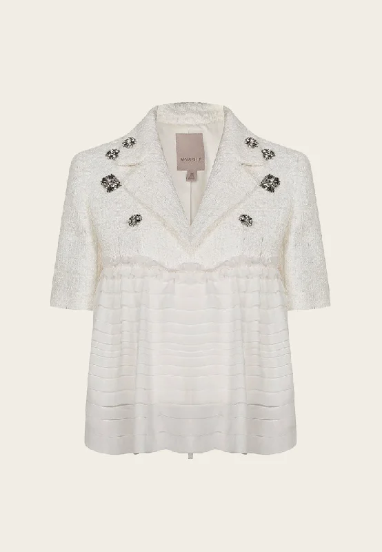 Flash Sales This Week White Patchwork Rhinestone Embellished Tweed Chiffon Jacket