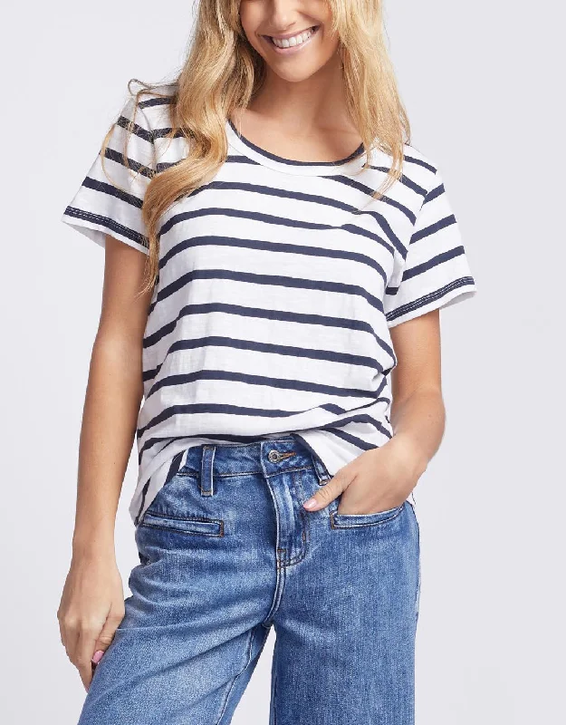 Fashionable Dresses for Women Original Round Neck T-Shirt - Navy/White Stripe