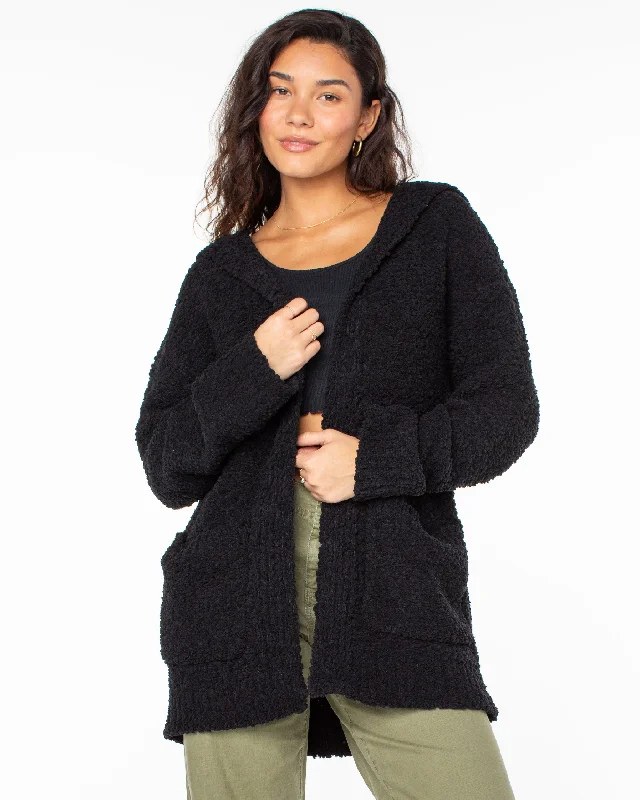 Fashion Forward Weekend Retreat Open Front Hooded Cardigan - Phantom