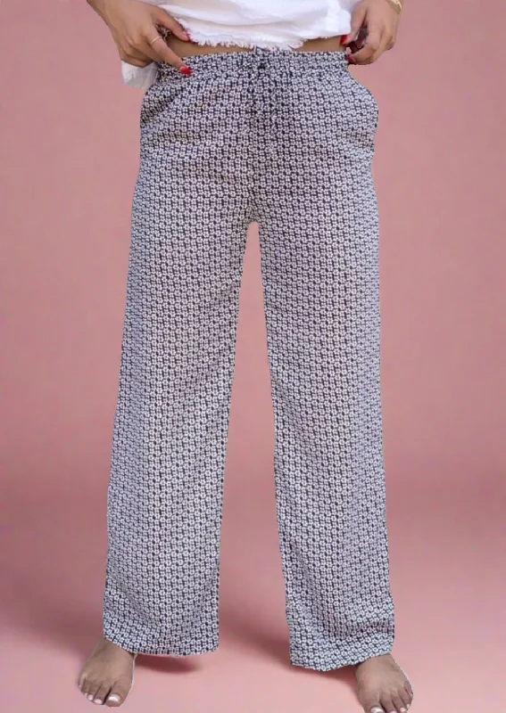 Minimalist Style Navy Vintage Flower Print Pants Made in USA