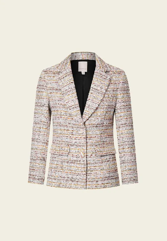 Women Fashion Pink Tweed Lapel Blazer