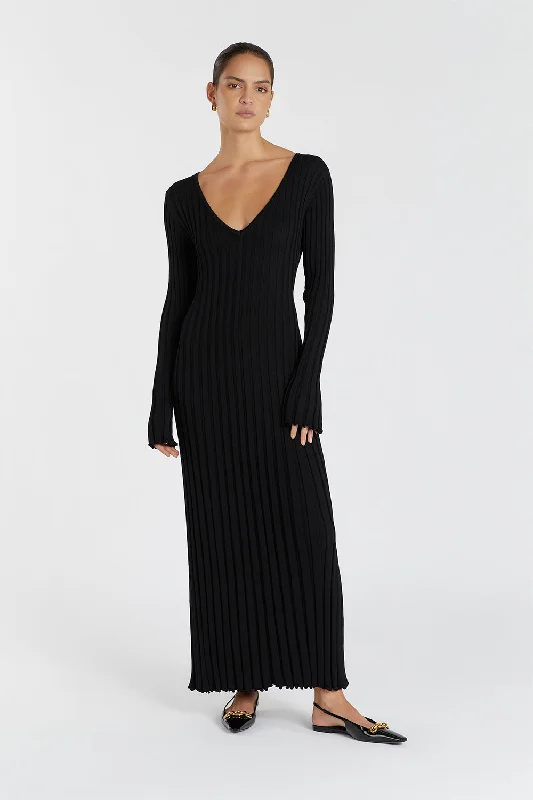 Chic & Cozy Collection REIGN BLACK SLEEVED KNIT MIDI DRESS