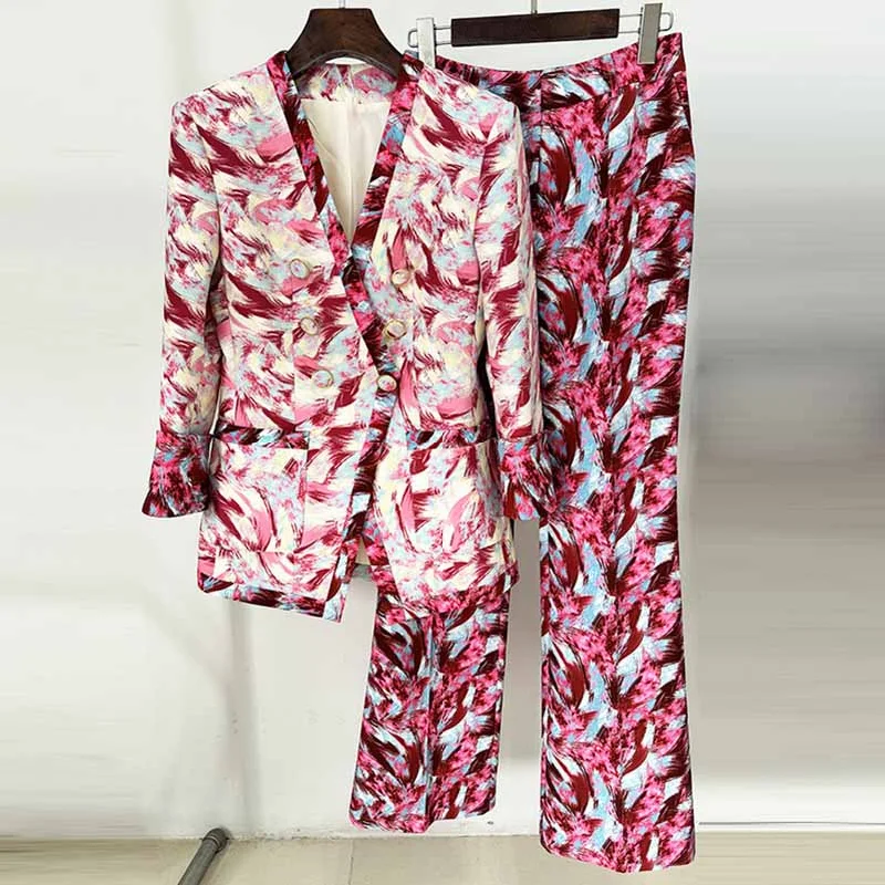 Exclusive Online Sale Women Print Collarless Buttons Long Jacket Pantsuit