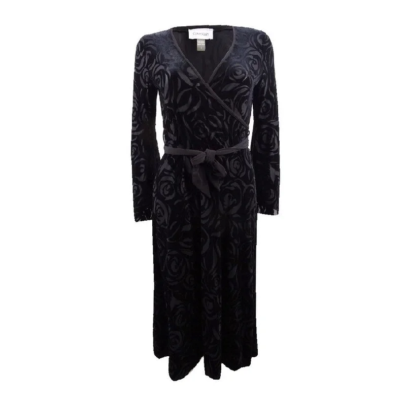 Clothing Online Calvin Klein Women's Burnout Velvet Faux-Wrap Midi Dress