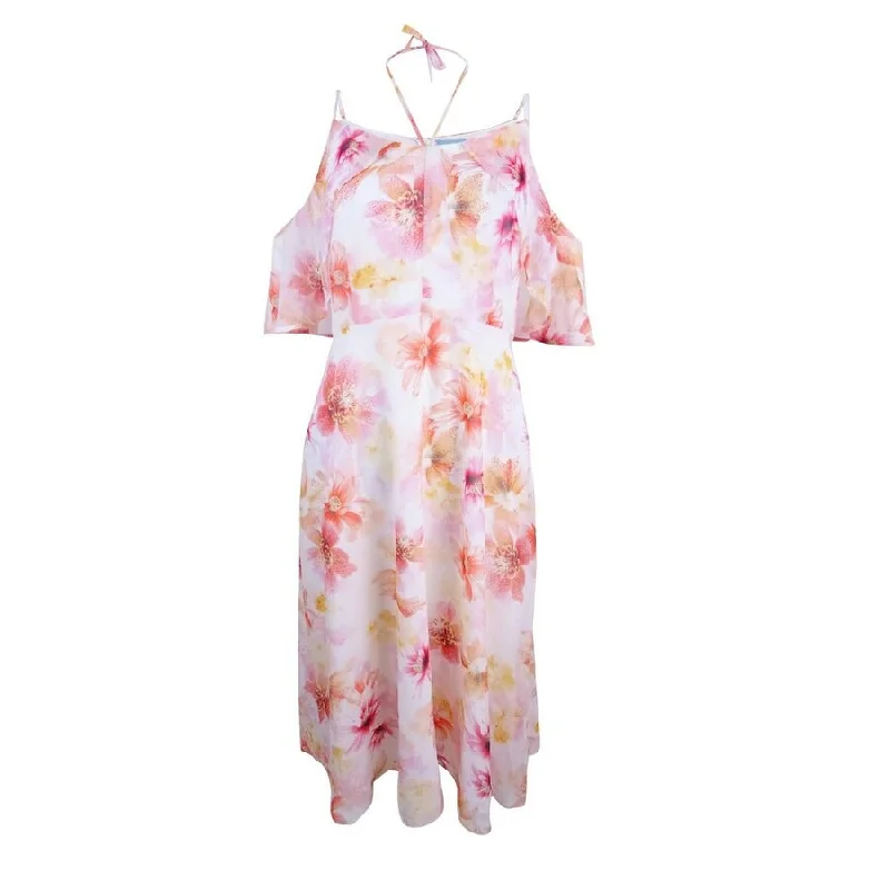 Trendy Boutiques Online CeCe Women's Floral Cold-Shoulder Chiffon Midi Dress