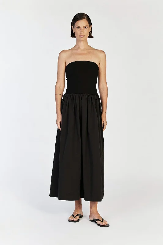 Effortless Chic Apparel SOPHIE BLACK STRAPLESS MIDI DRESS