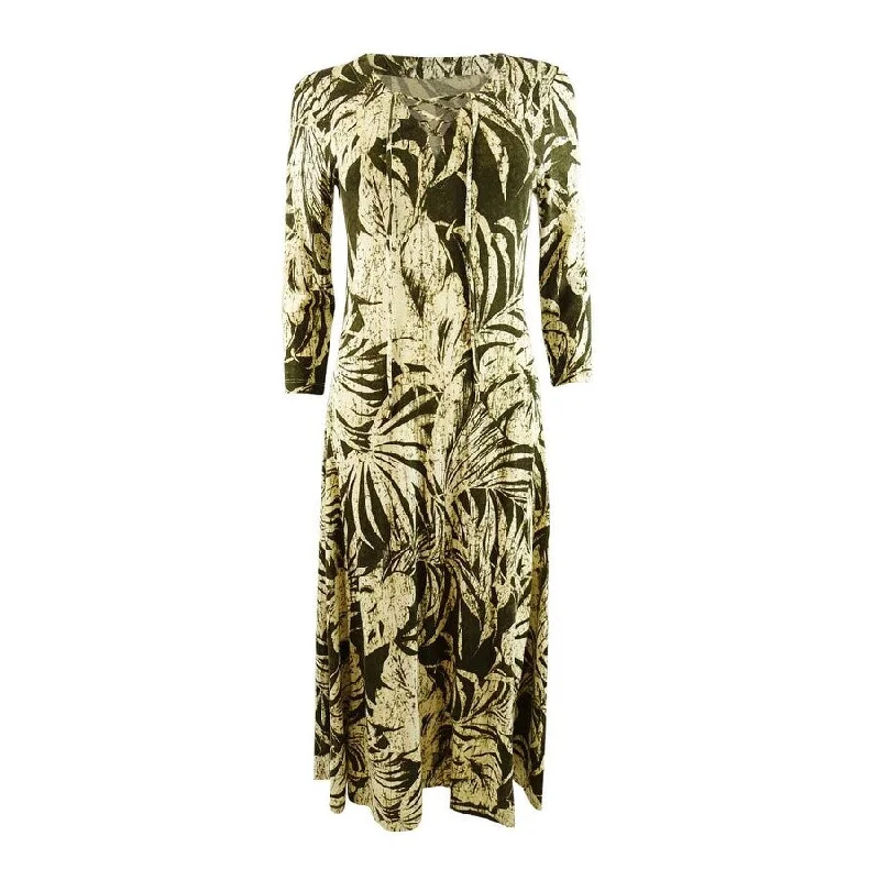 Clothing Brands Lauren Ralph Lauren Women's Palm Leaf Print Jersey Midi Dress (2, Farm Olive)