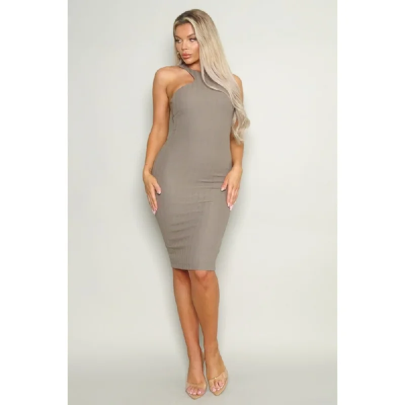 Women's Fashion Hotspots Polyester Racerback Knit Midi Dress with High-Cut Neckline