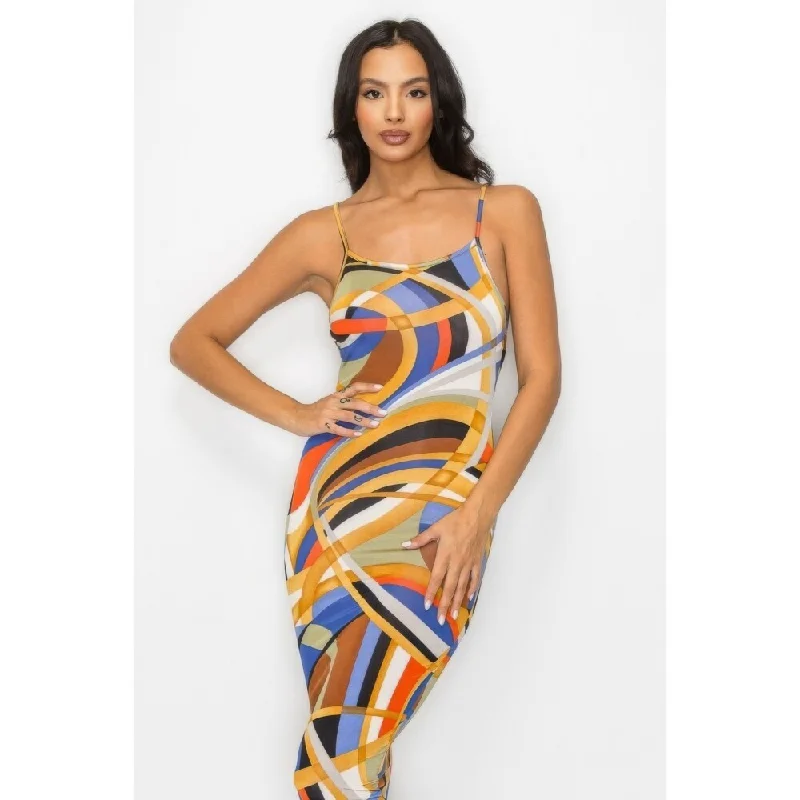 Stylish Statements Polyester Crossed Back Marble Print Multicolor Midi Dress