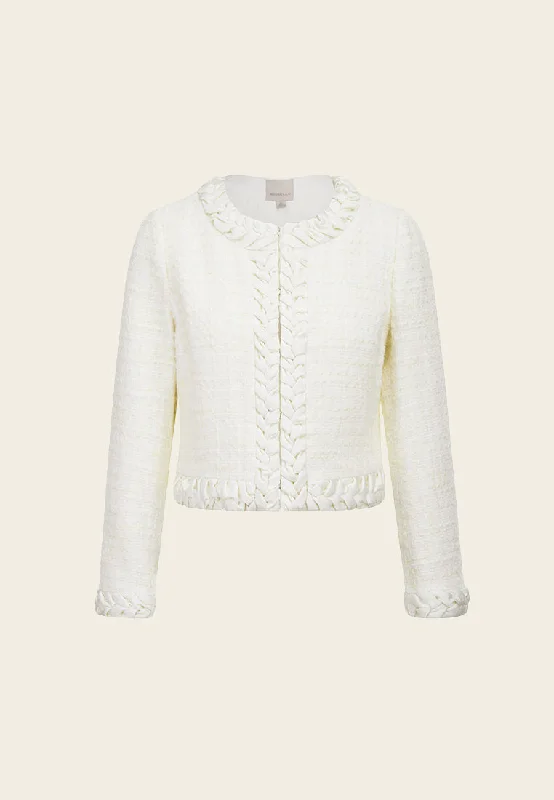 Online Boutiques Clothing White Tweed Cropped Jacket