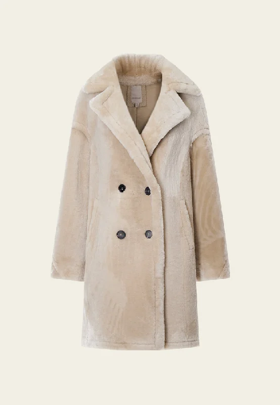 Cheap Women's Clothing Online Beige Fur Double-breasted Long Coat