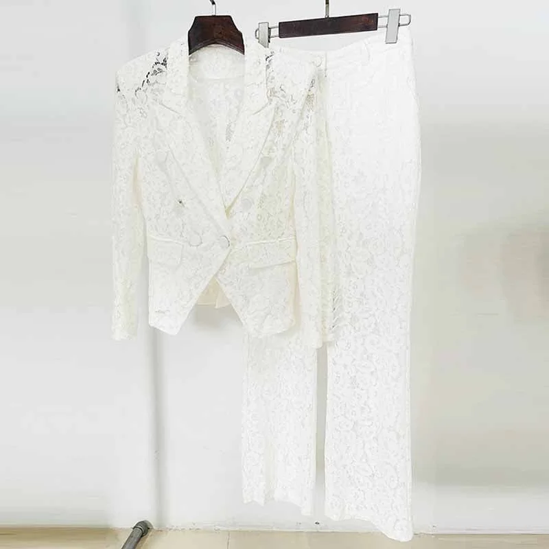 Bundle Offer Women's White Lace Blazer Pantsuit Two Pieces Wedding Suit Formal Pantsuit